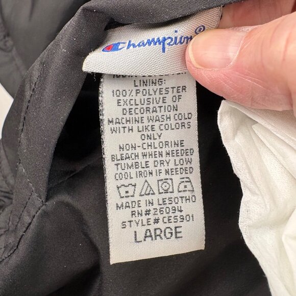 Vintage Champion Black Red Reversible Hooded Jacket Fleece Lining Zip-Up Large - Picture 4 of 9